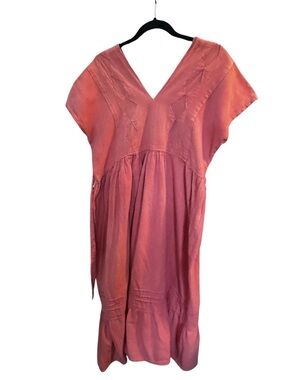 V-Neck Short Sleeve Maxi Dress in Dusty Rose 100% Cotton